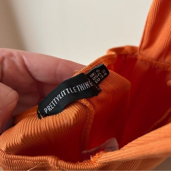 PrettyLitttleThing Orange Bandage Plunge Flared Leg Jumpsuit Women’s Size 2 - Picture 6 of 8